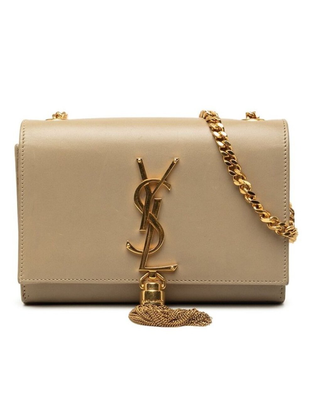 Saint Laurent YSL Logo Kate Small Tassel Crossbody Chain Shoulder Bag Beige